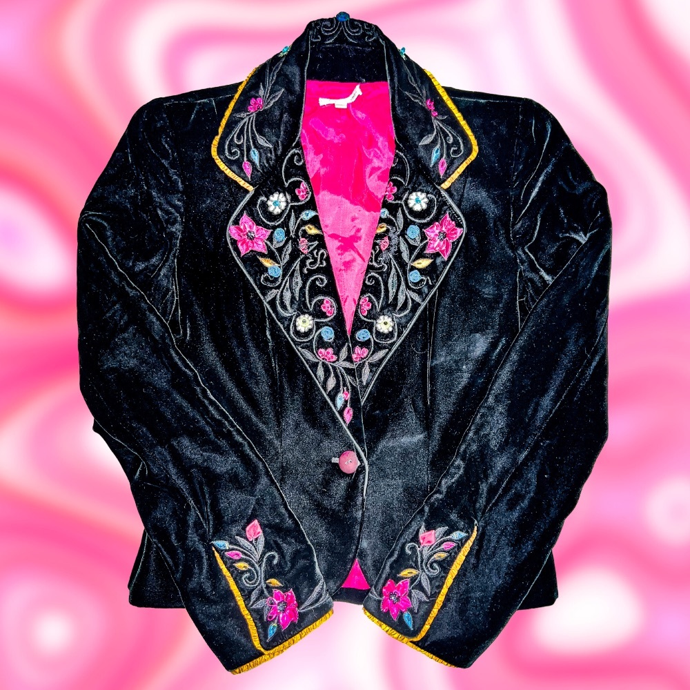 Vintage Floral Velvet Blazer ⚡️ Kathryn Dianos ⚡️ Size 4 ⚡️ 90s Vintage Designer